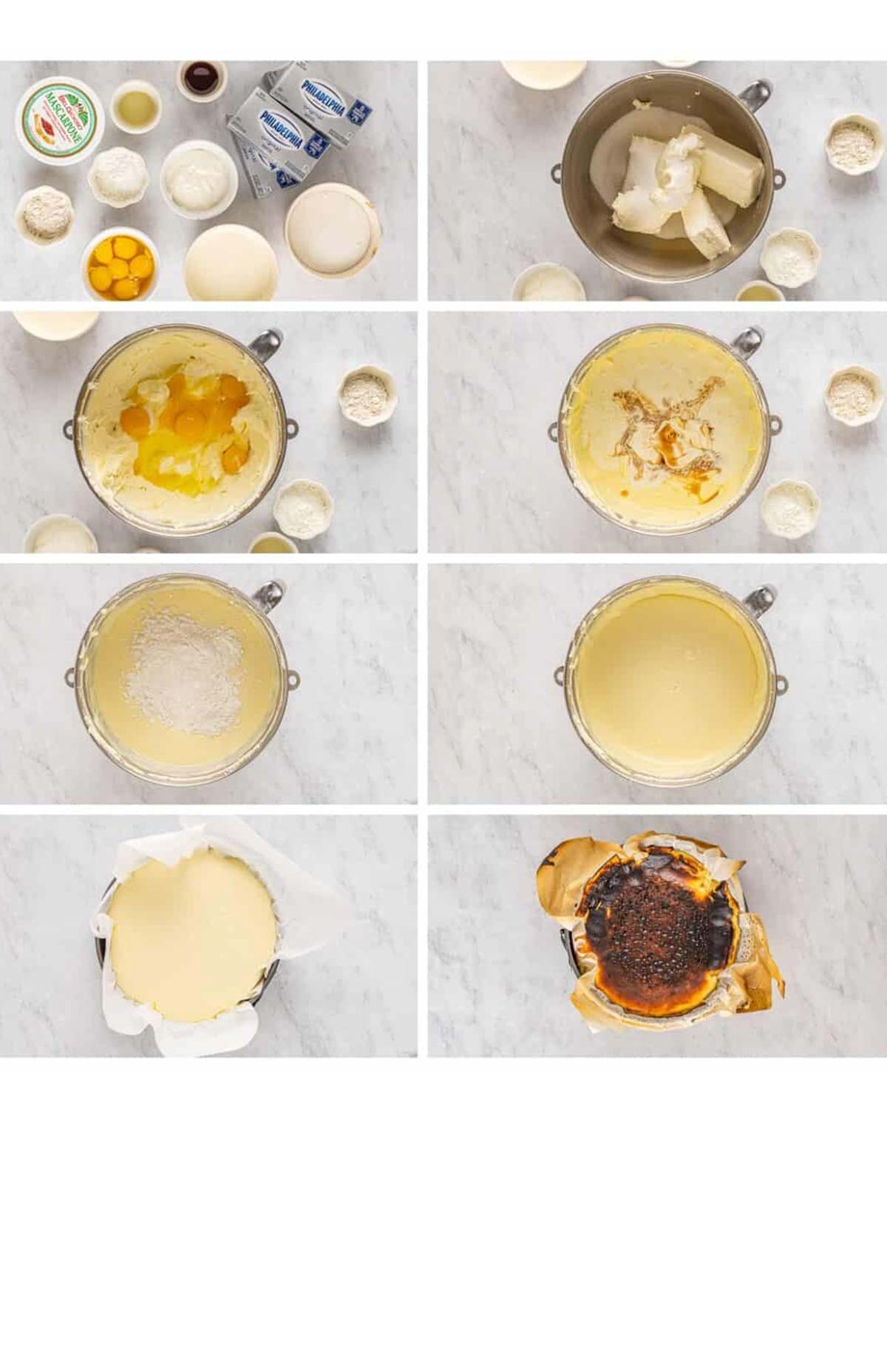 Baking process showing cheesecake and lemons
